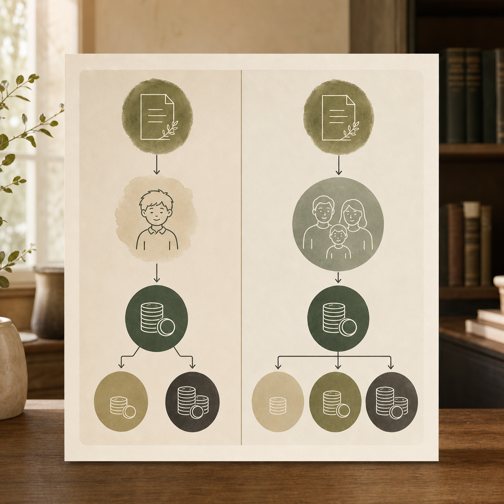 Diagram comparing tax paths for a child's income from an inheritance and a testamentary trust