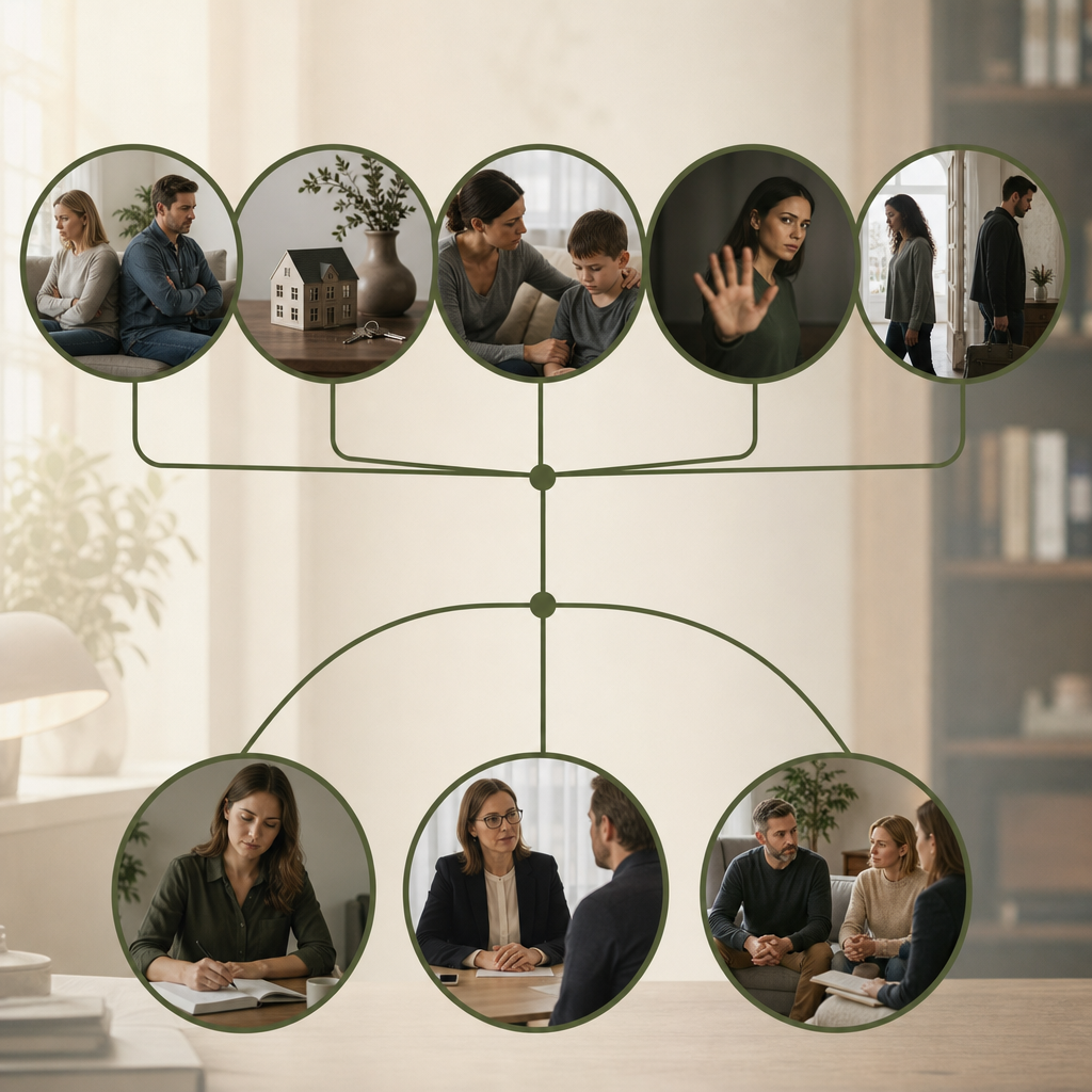Decision diagram of family law situations requiring legal advice