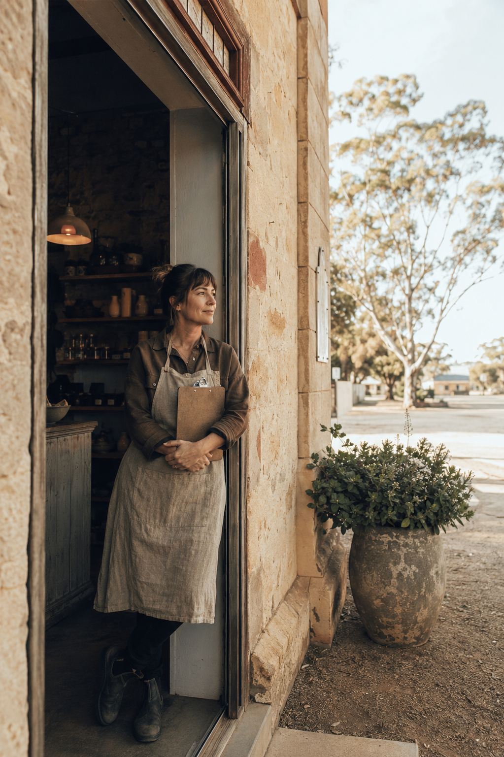 A small business owner in a workshop or shopfront